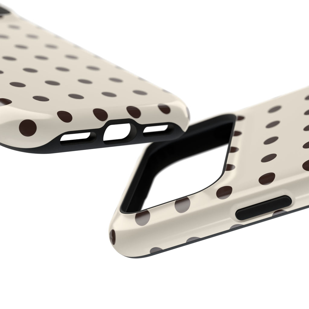 Cream Dot glossy phone case for iPhone 18 Pro Max; edge and port detail. Supplier-generated preview. Phone not included.