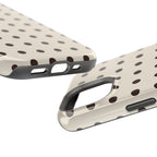 Cream Dot glossy phone case for iPhone 15; edge and port detail. Supplier-generated preview. Phone not included.