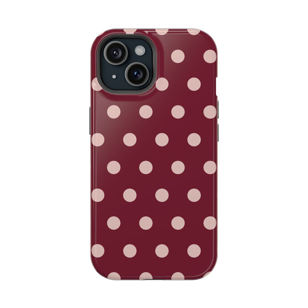 Rouge Dot glossy phone case for iPhone 15; supplier-generated preview. Phone not included.