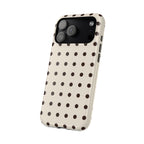 Cream Dot glossy phone case for iPhone 18 Pro Max; angled back view. Supplier-generated preview. Phone not included.