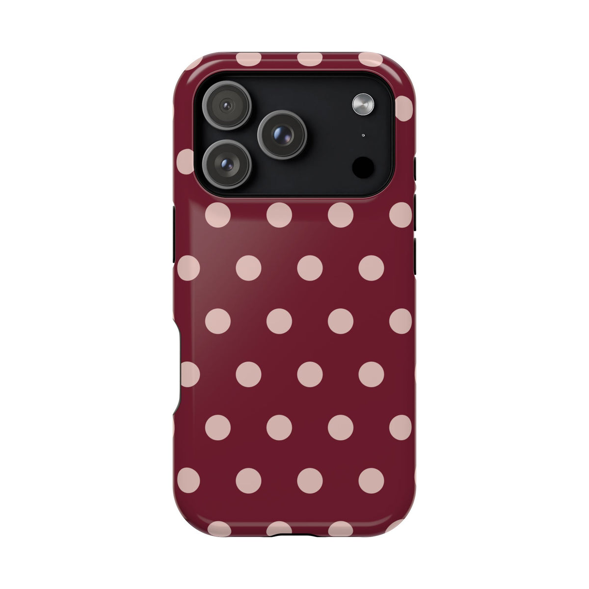 Rouge Dot glossy phone case for iPhone 18 Pro; supplier-generated preview. Phone not included.
