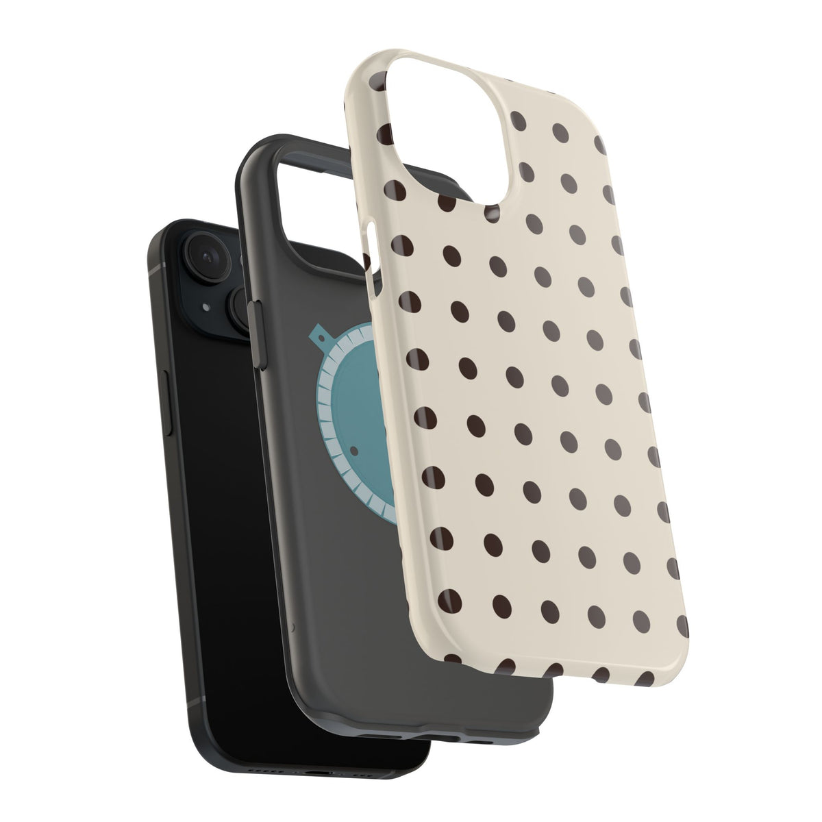 Cream Dot glossy phone case for iPhone 15; supplier layered-case view. Supplier-generated preview. Phone not included.