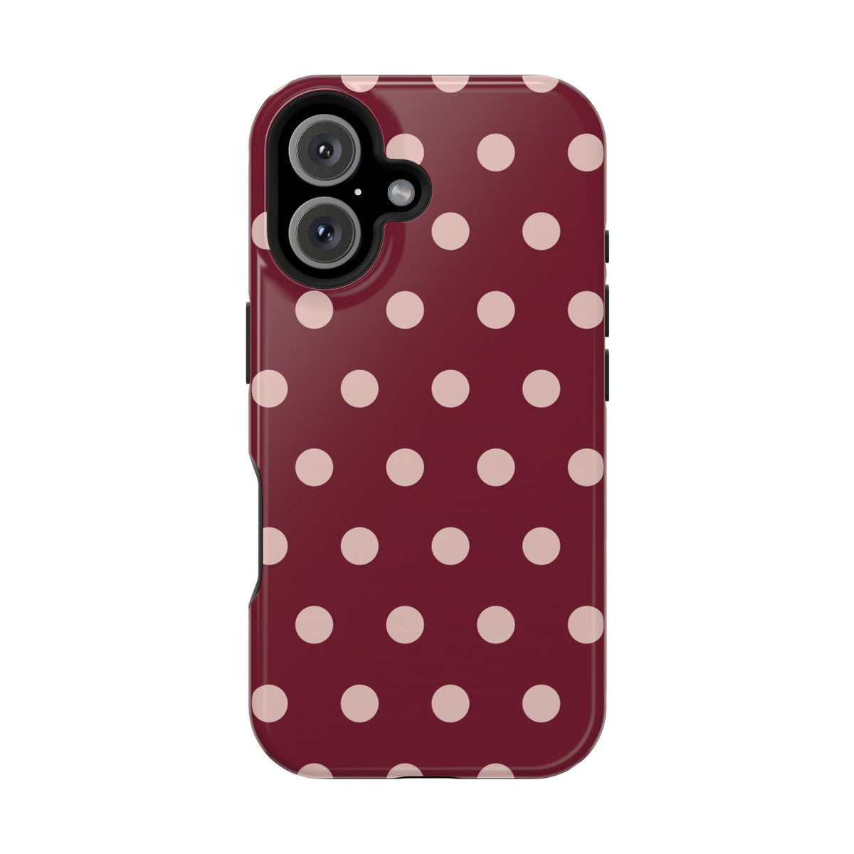 Rouge Dot glossy phone case for iPhone 16; supplier-generated preview. Phone not included.