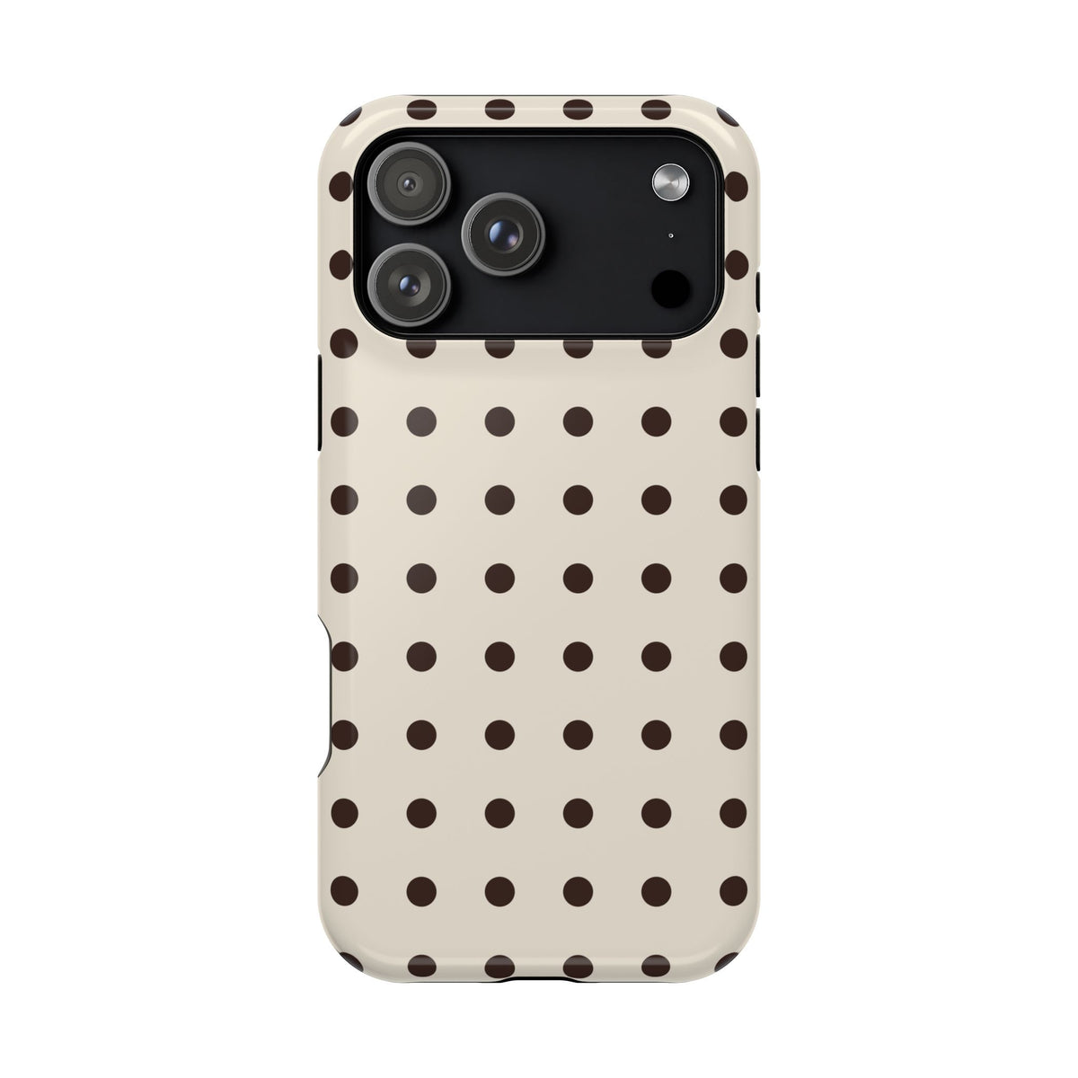 Cream Dot glossy phone case for iPhone 17 Pro Max; supplier-generated preview. Phone not included.